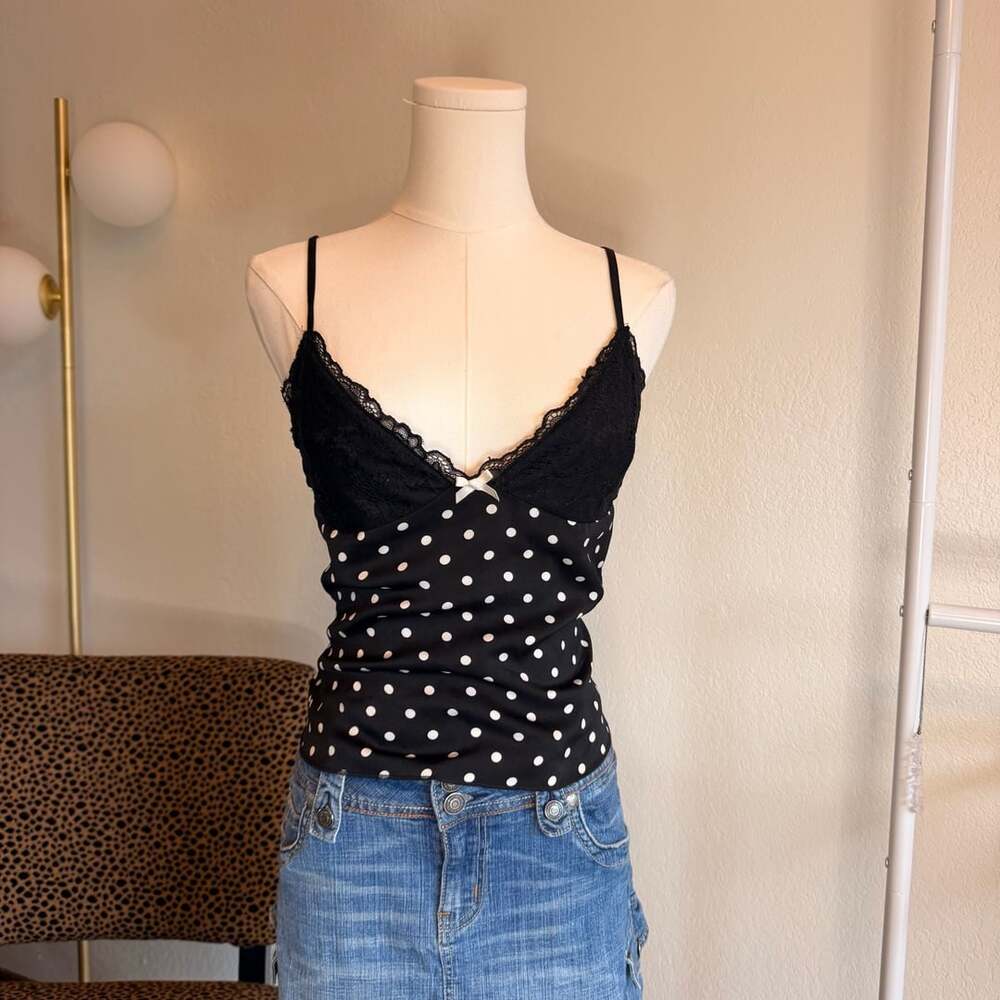 Princess Polly Castien Polka Dot Lace Trim Camisole Medium